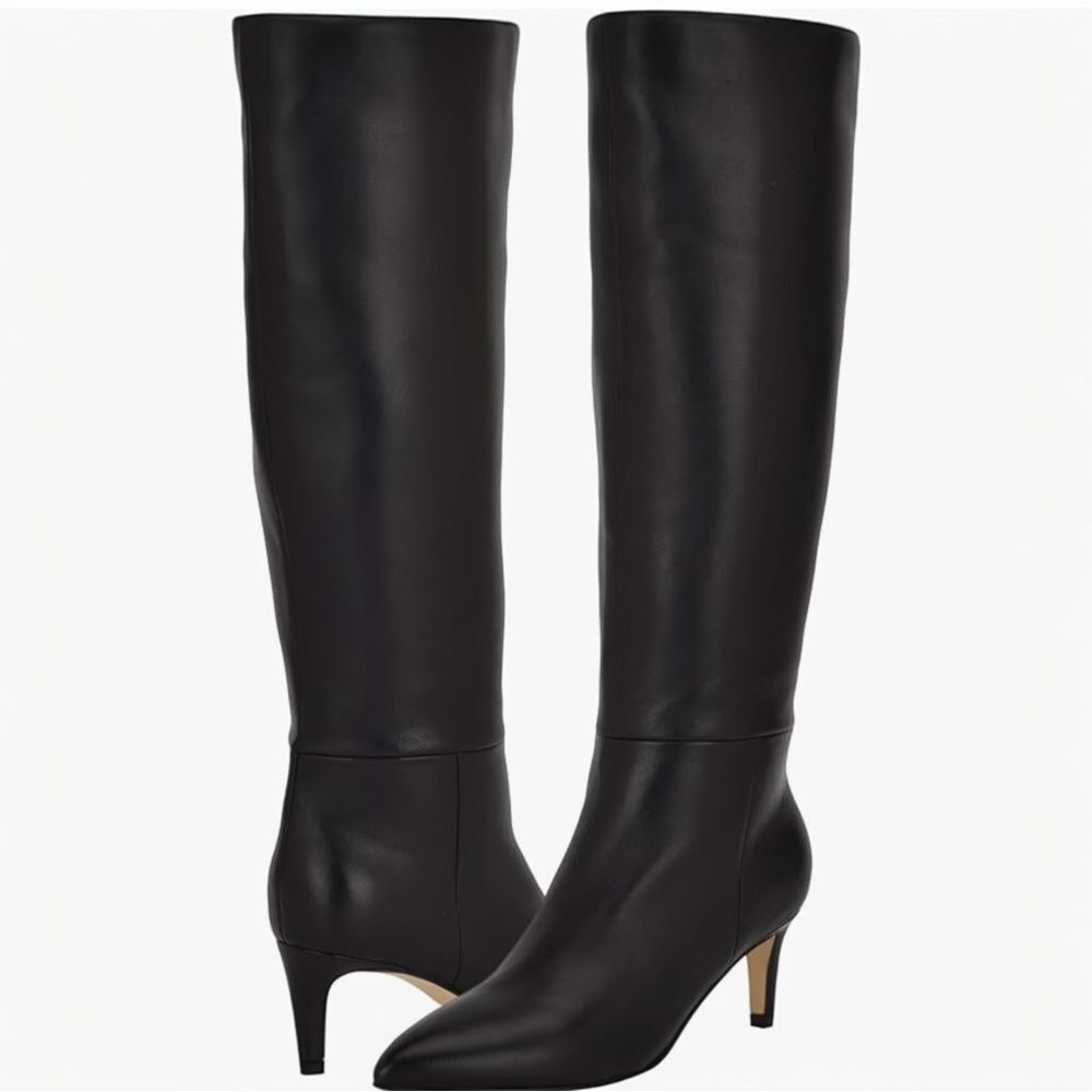 Calvin Klein Buttery Leather Knee High Kitten Heel Tall Black Boot 5.5 NEW $269